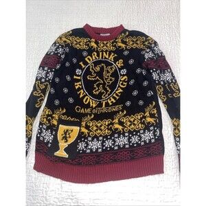 Game of Thrones Iron Anniversary Ugly Sweater Mens Sz S Sm Drink & I Know Things